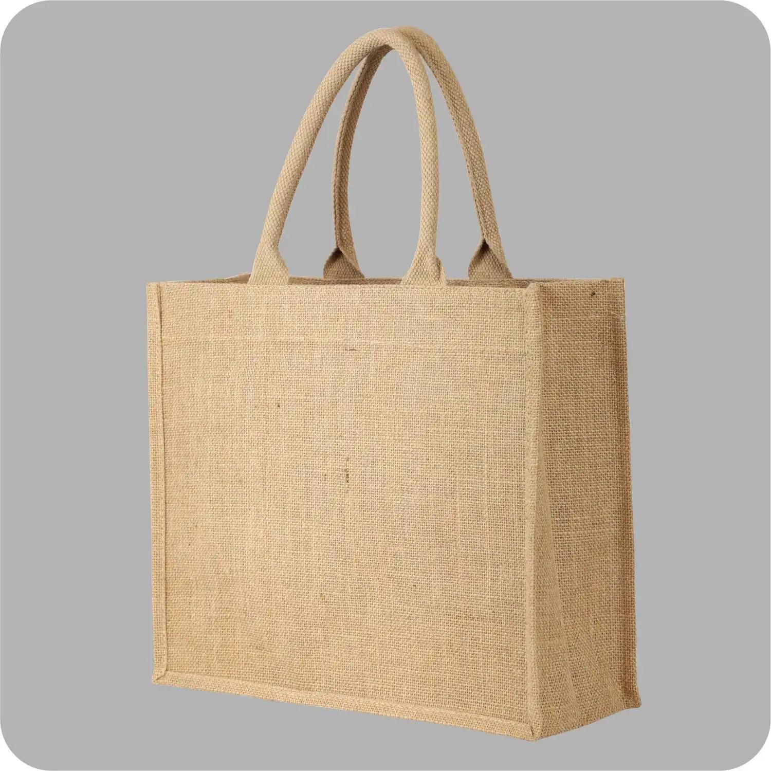 12x10x5 Inches, Fine Quality Cotton Cord Handled, Jute Tote Bags