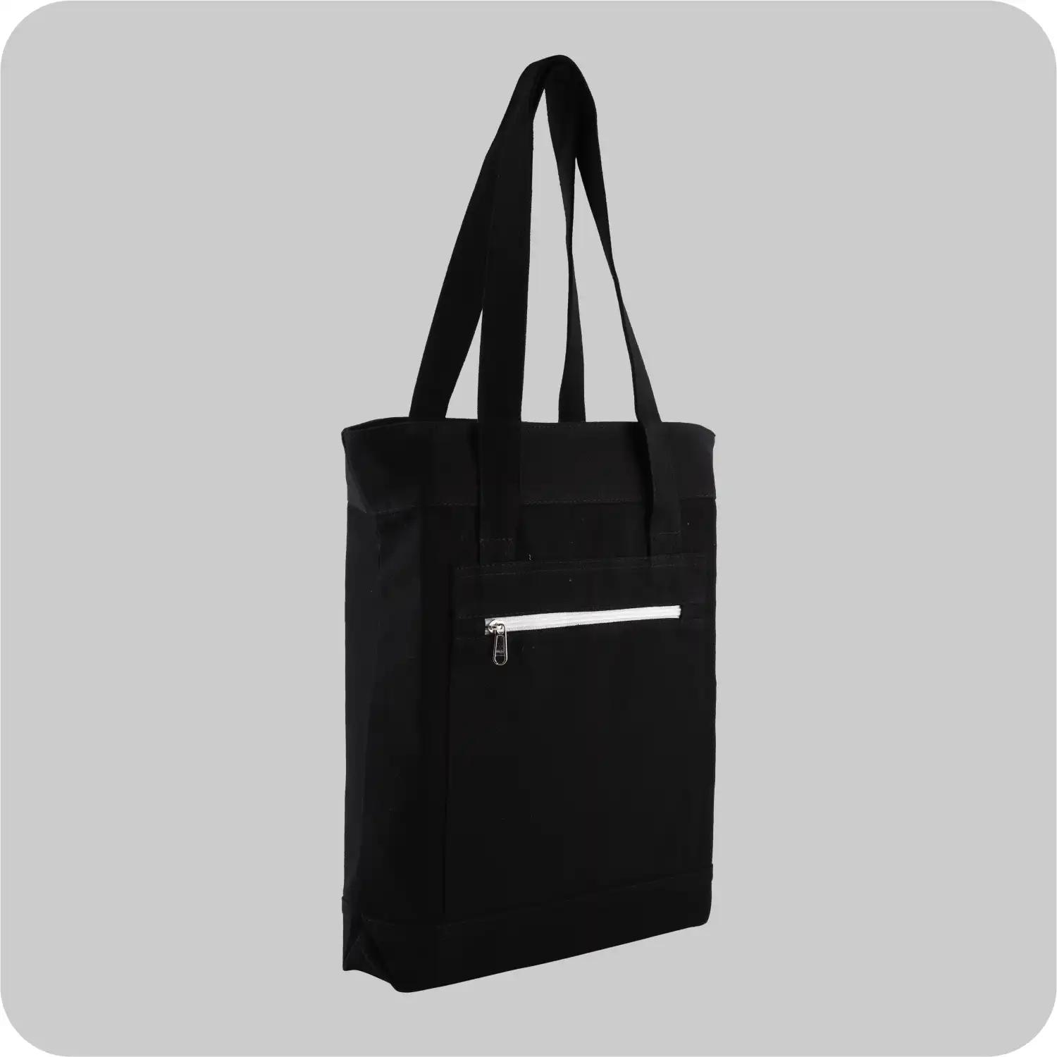 15 X 15 Inches, with a Cute Zipped pocket Black Canvas Bags